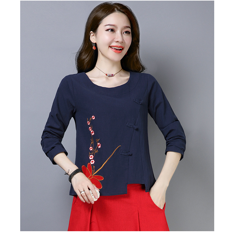 FF-108 Classic Embroidery Top Dark Blue