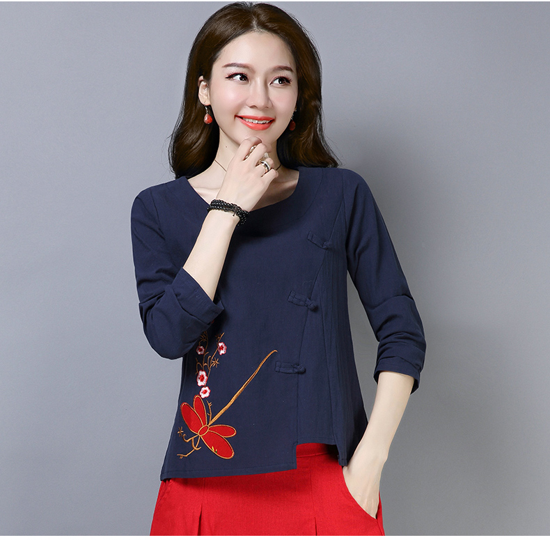 FF-108 Classic Embroidery Top Dark Blue