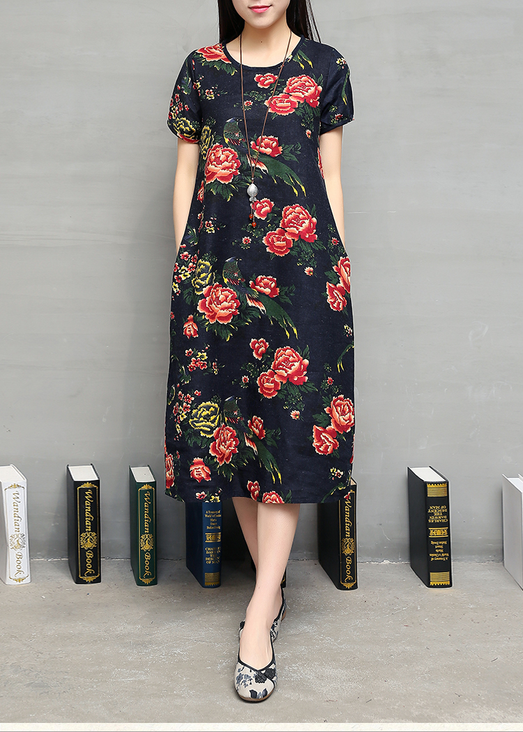FF-116 Charming Floral Dress Dark Blue