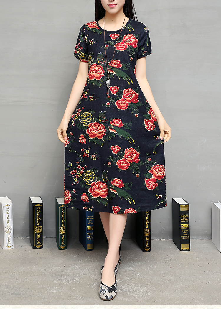 FF-116 Charming Floral Dress Dark Blue
