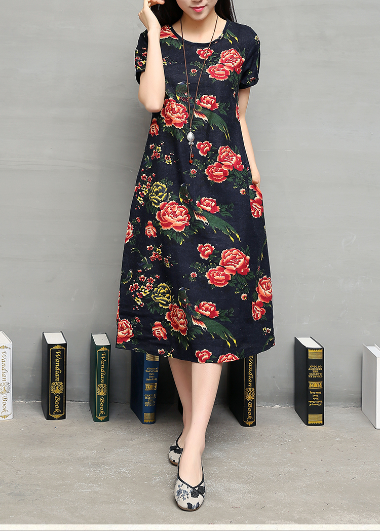 FF-116 Charming Floral Dress Dark Blue