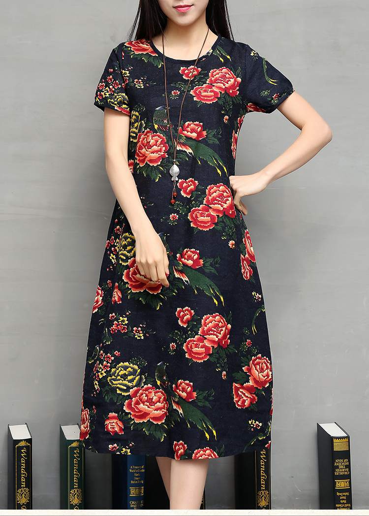 FF-116 Charming Floral Dress Dark Blue