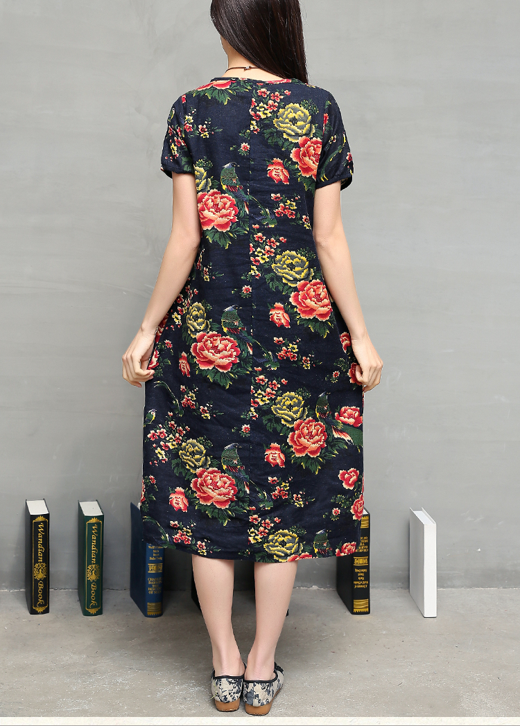 FF-116 Charming Floral Dress Dark Blue