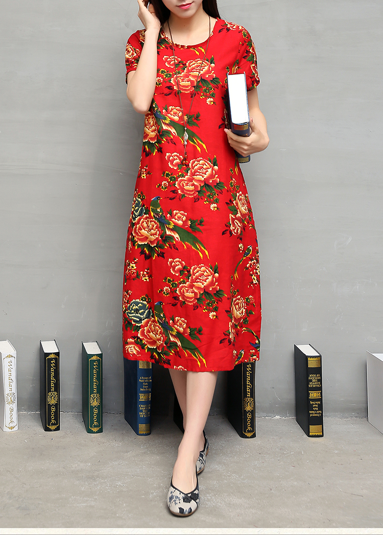 FF-116 Charming Floral Dress Red