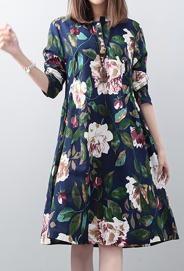 FF-120 Lovely Floral Dress Dark Blue