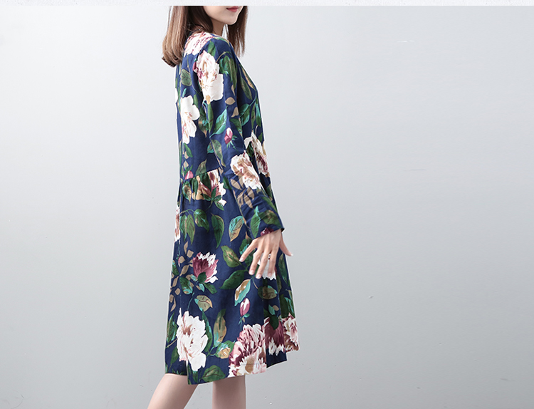 FF-120 Lovely Floral Dress Dark Blue