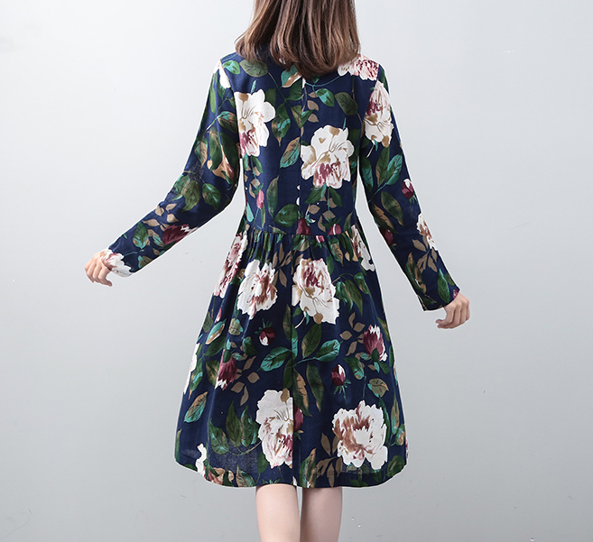 FF-120 Lovely Floral Dress Dark Blue