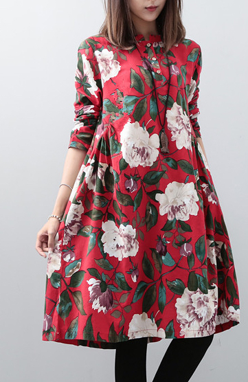 FF-120 Lovely Floral Dress Red