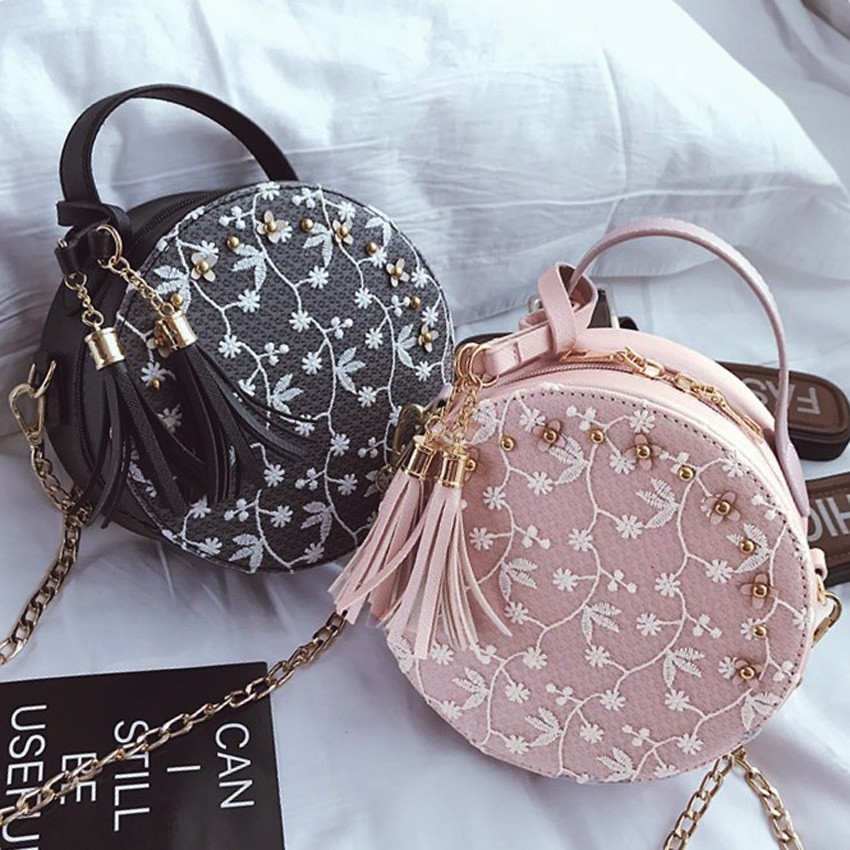 KW80393 Lovely Round Shape Sling Bag Black