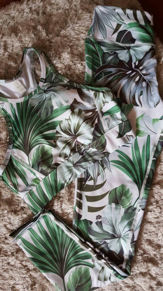BAWF01 FLORAL PRINT PADDED SPORTS BRA + LEGGINGS - GREEN