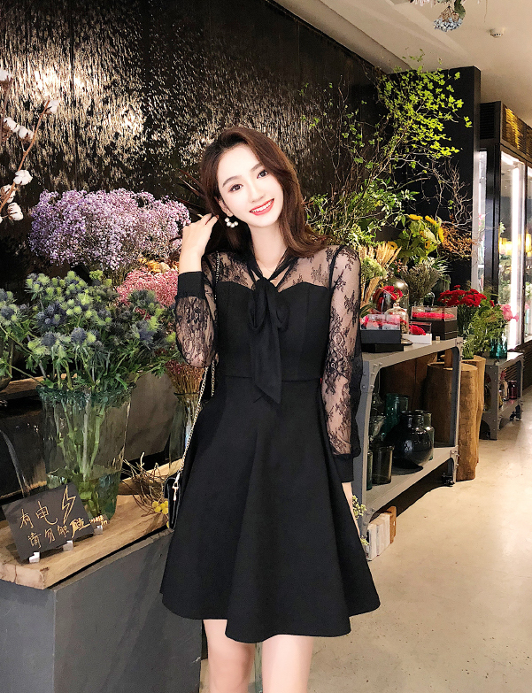 FF-125 Elegant Lace Dress Black