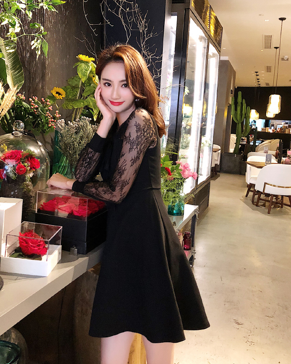 FF-125 Elegant Lace Dress Black