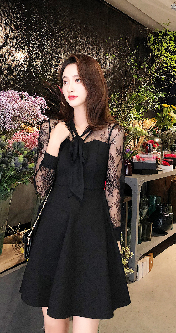 FF-125 Elegant Lace Dress Black