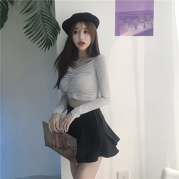 FF-129 Casual Off Shoulder Stripe Top White