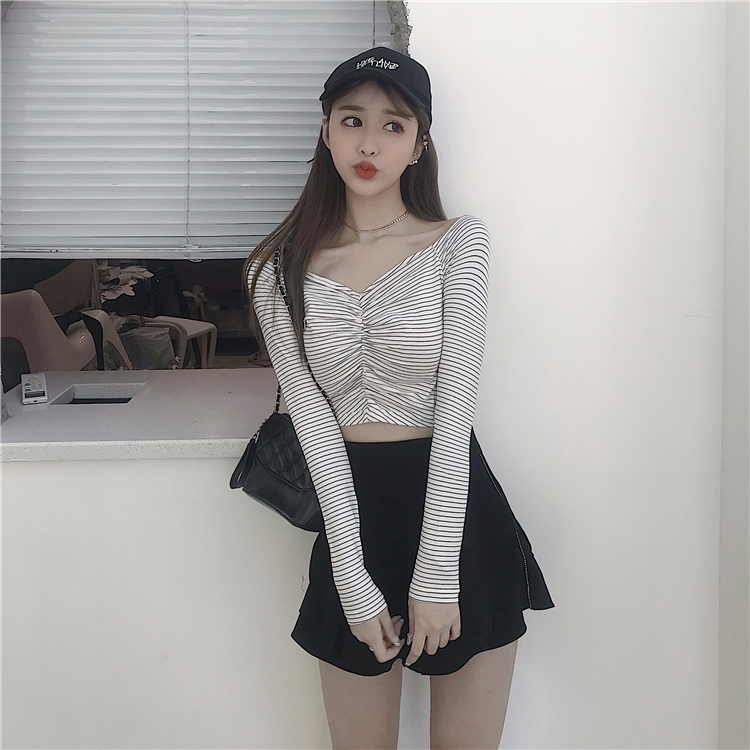 FF-129 Casual Off Shoulder Stripe Top White