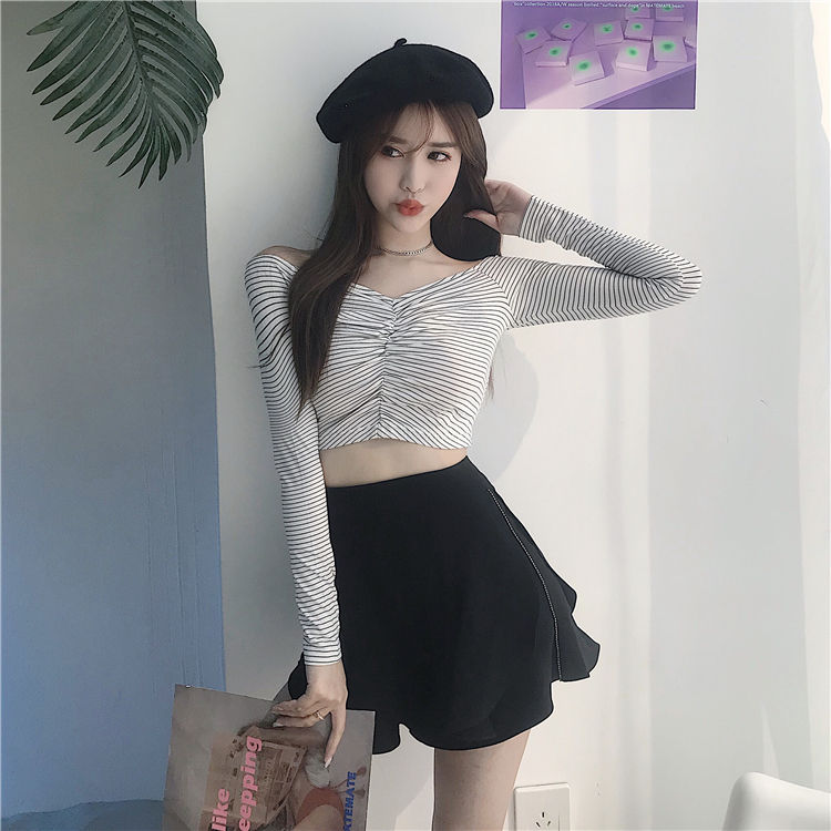 FF-129 Casual Off Shoulder Stripe Top White