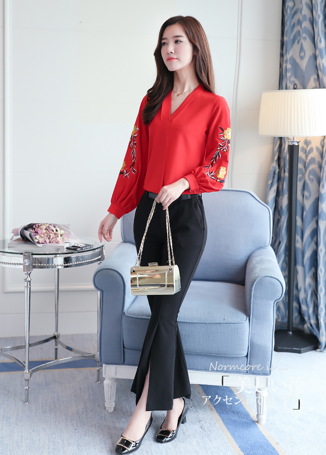 FF-133 Classic Embroidery Top Red