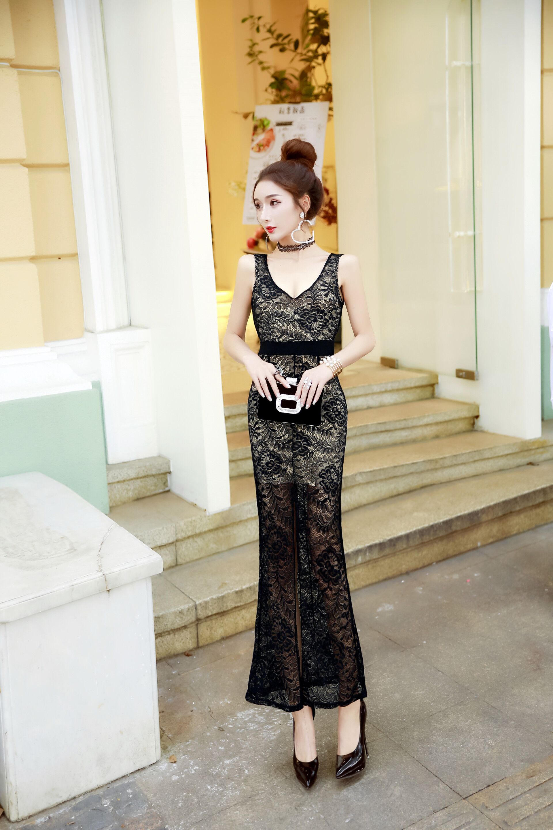 FF-136 Elegant Maxi Dress Black