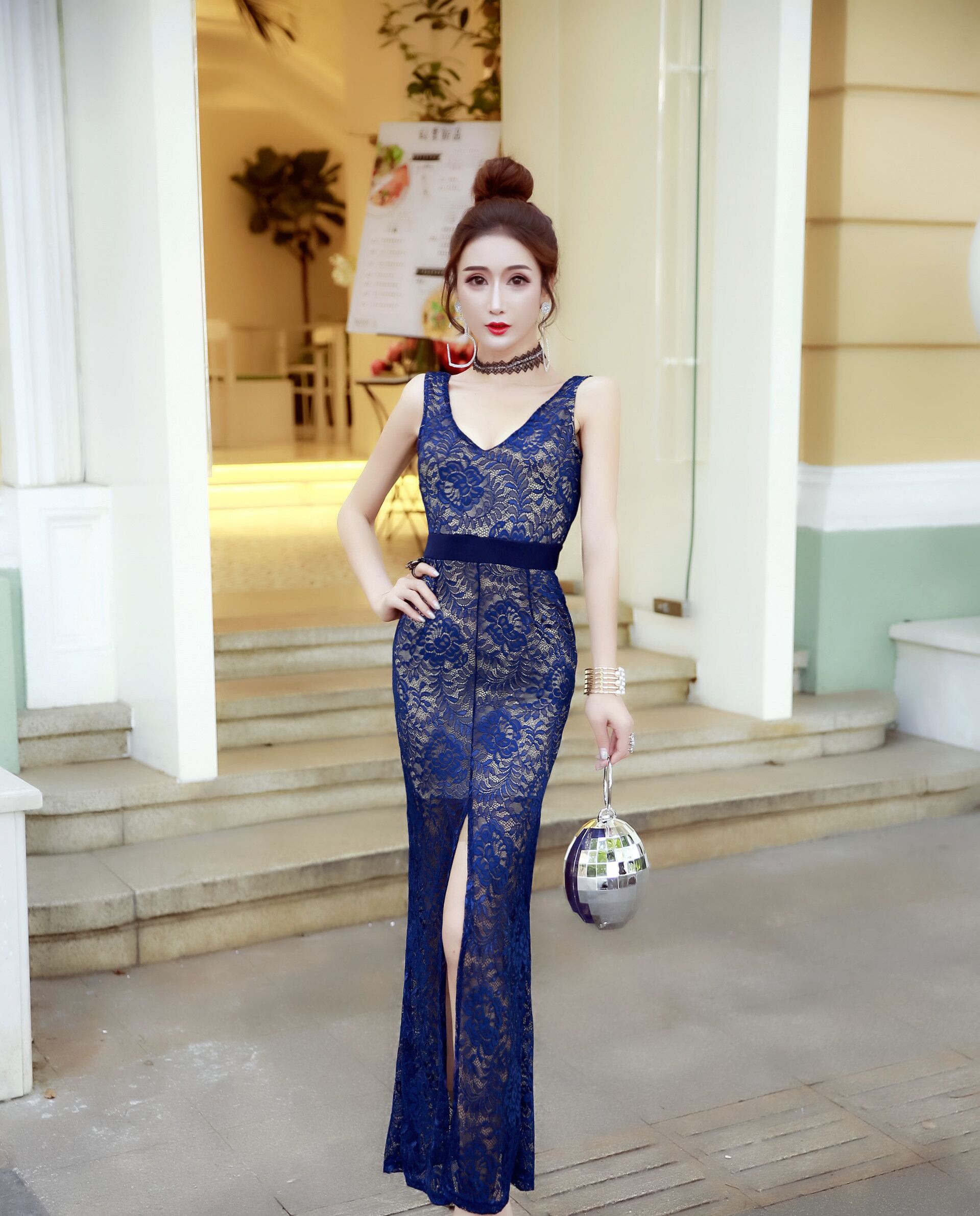 FF-136 Elegant Maxi Dress Blue
