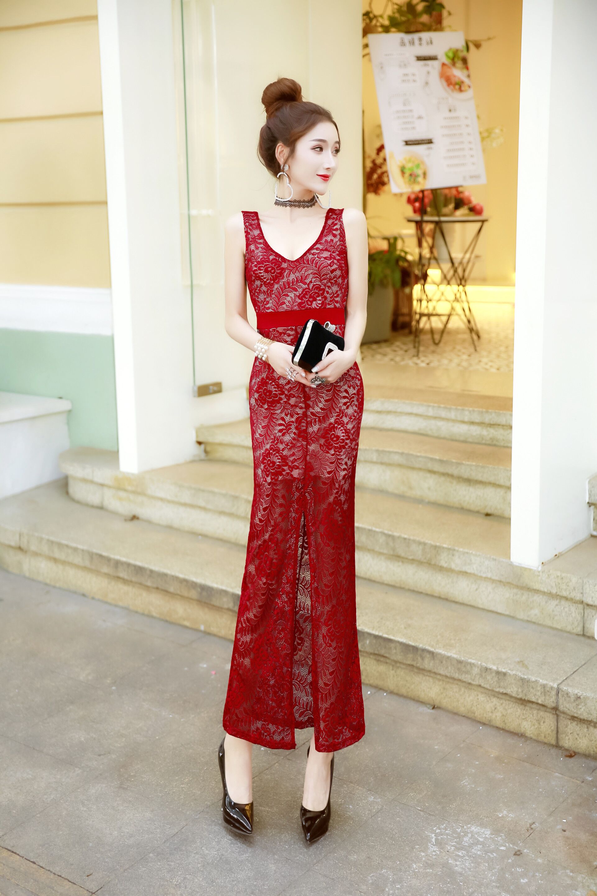 FF-136 Elegant Maxi Dress Red