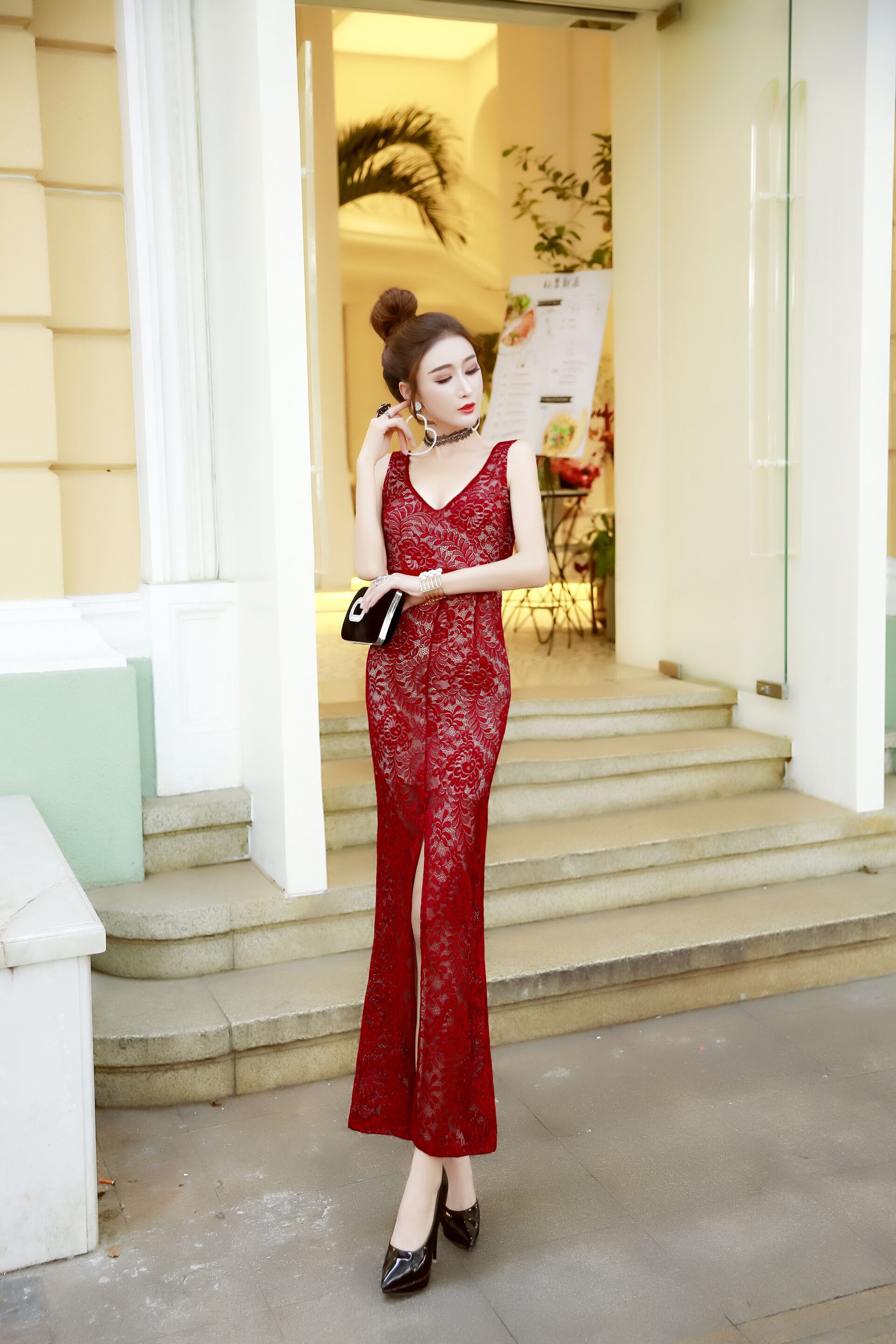 FF-136 Elegant Maxi Dress Red