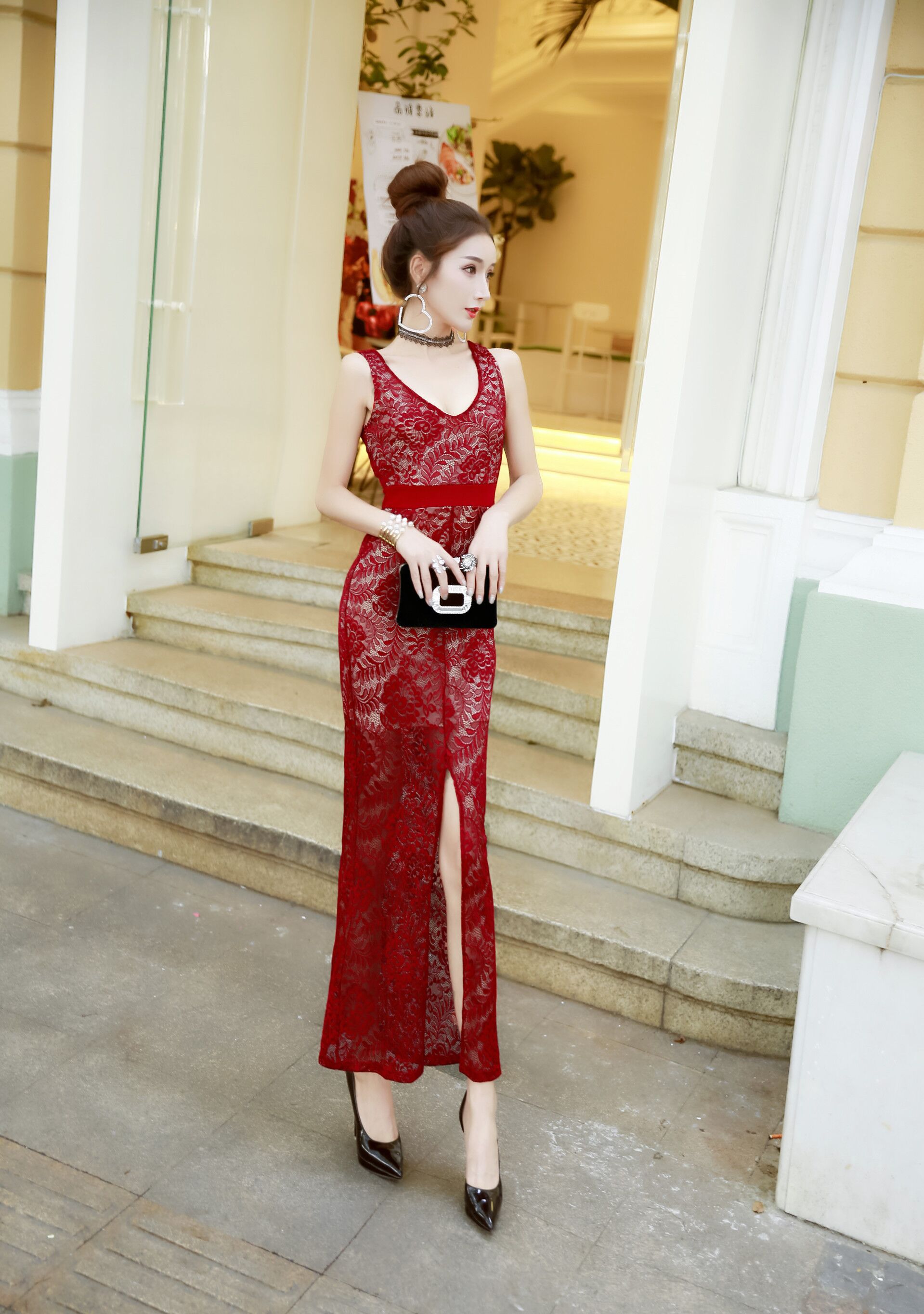 FF-136 Elegant Maxi Dress Red