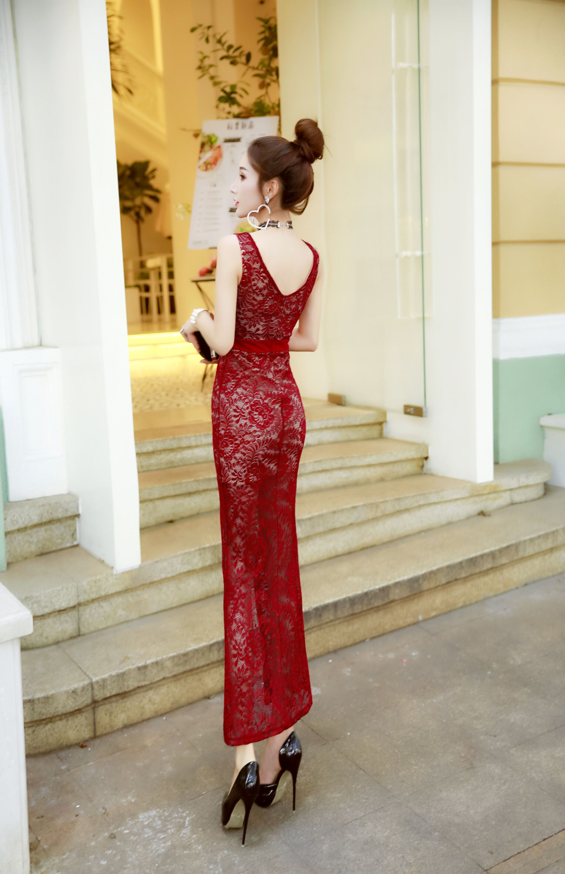 FF-136 Elegant Maxi Dress Red