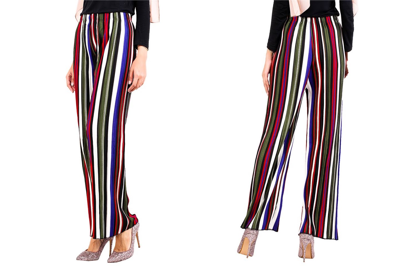 QA-519 Multicolor Striped Pants Green Multi