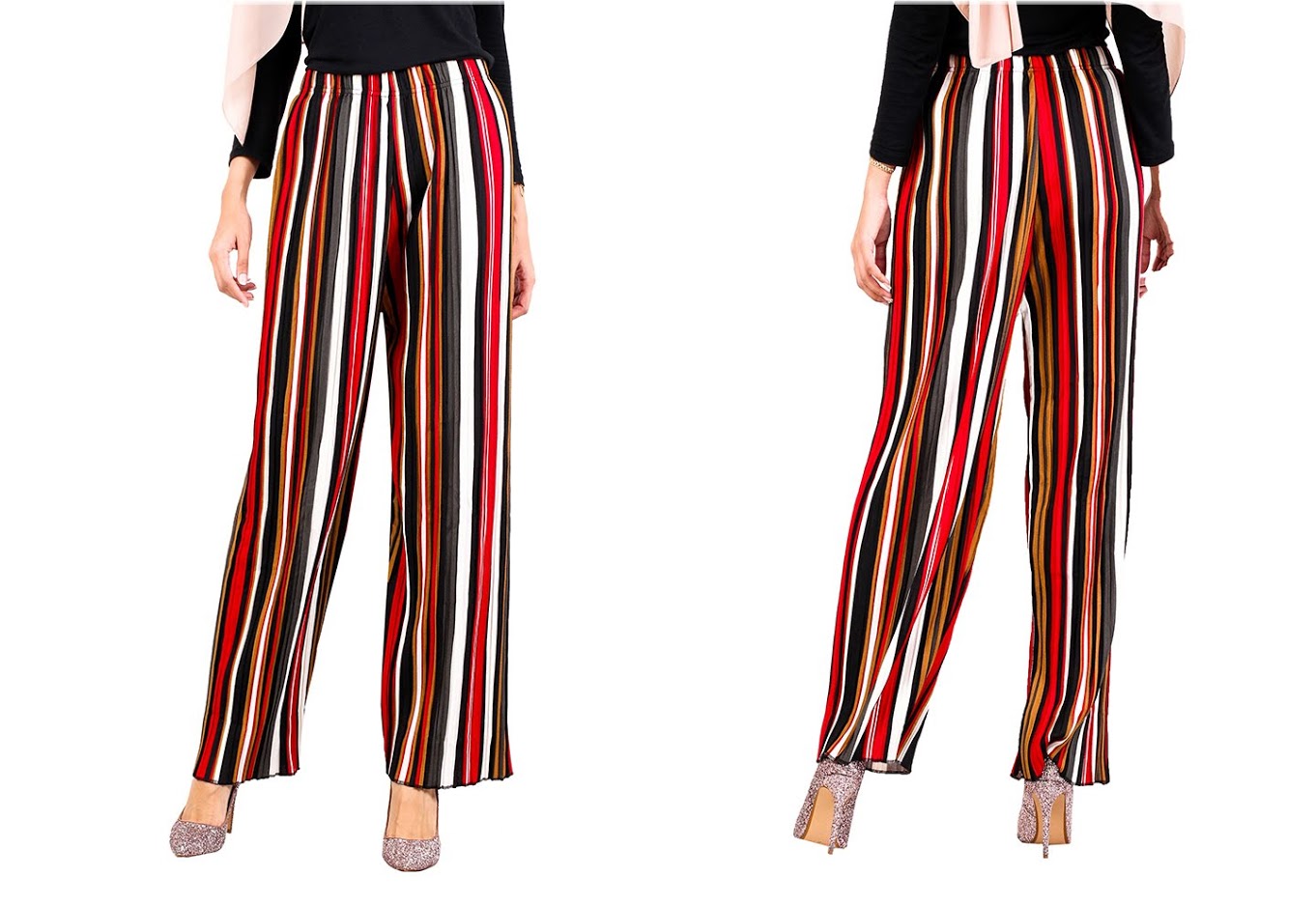 QA-519 Multicolor Striped Pants Orange Multi