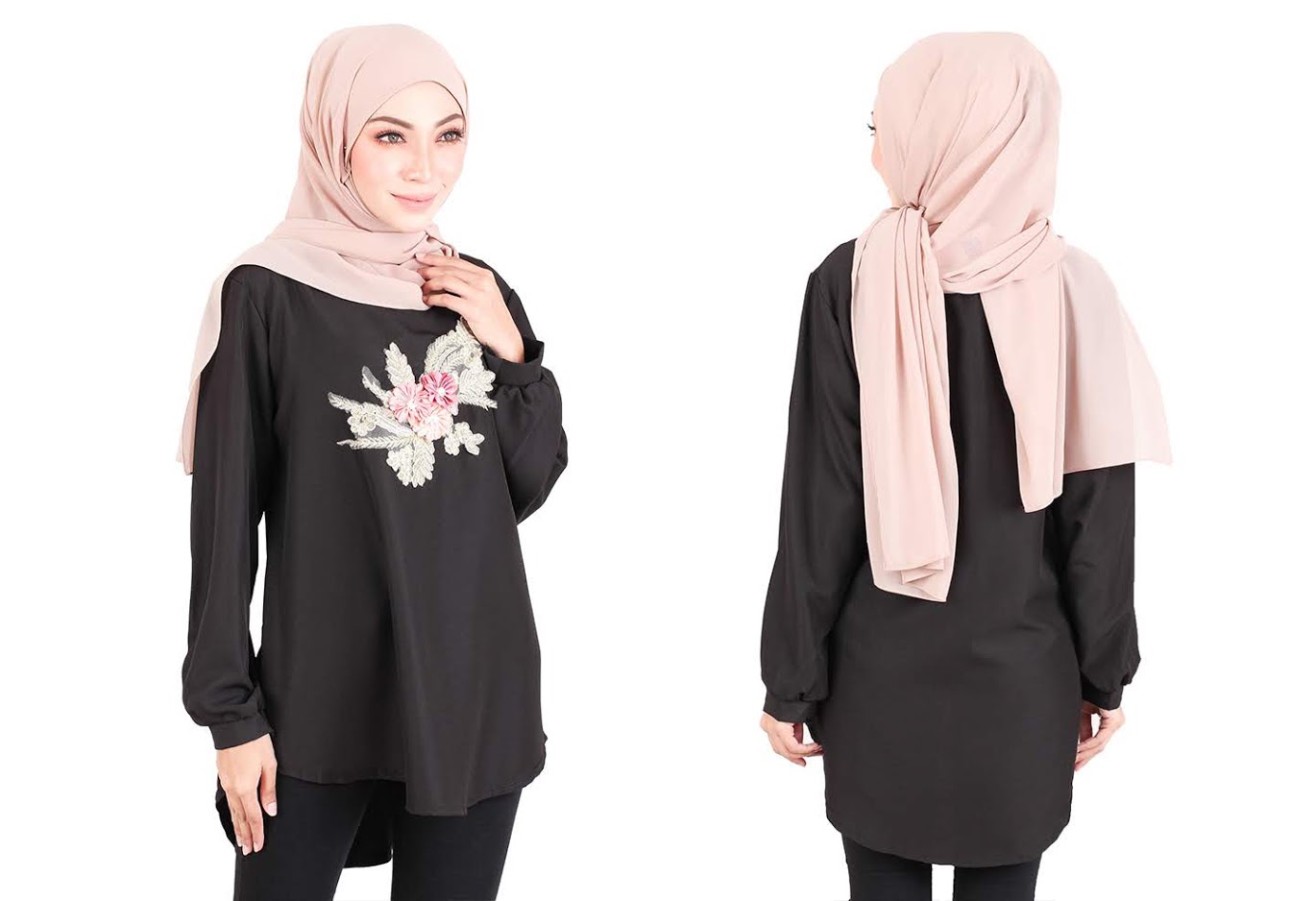 QA-523 Women's Floral Embroidery Blouse Black