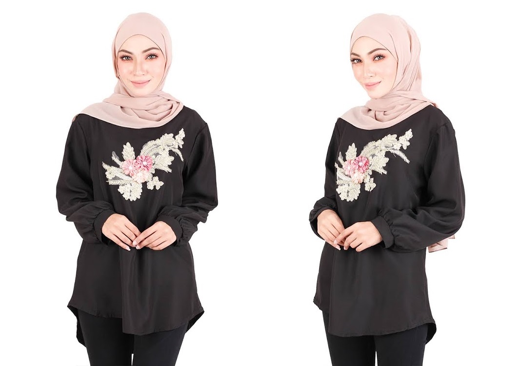 QA-523 Women's Floral Embroidery Blouse Black