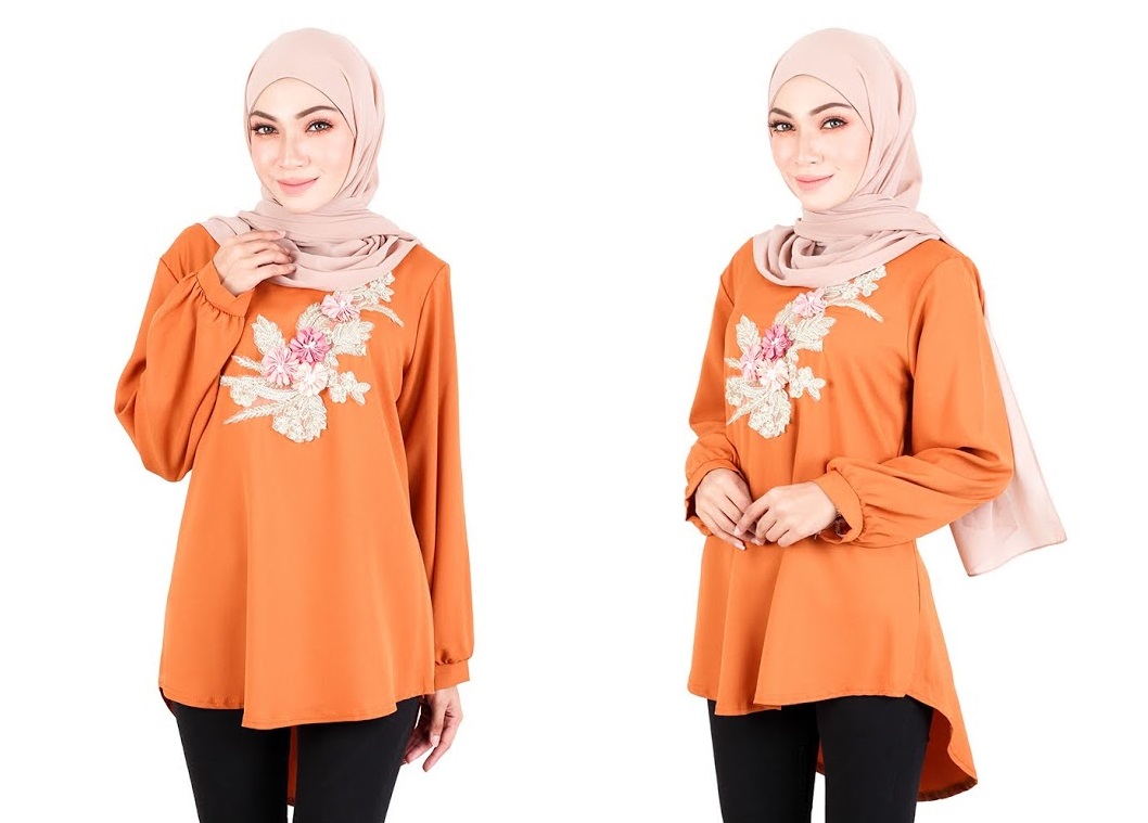 QA-523 Women's Floral Embroidery Blouse Orange