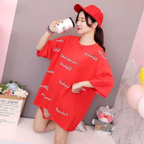 ZL768 Trendy Oversize Top Red