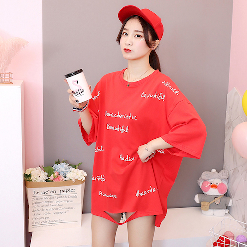 ZL768 Trendy Oversize Top Red