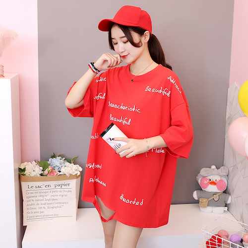 ZL768 Trendy Oversize Top Red