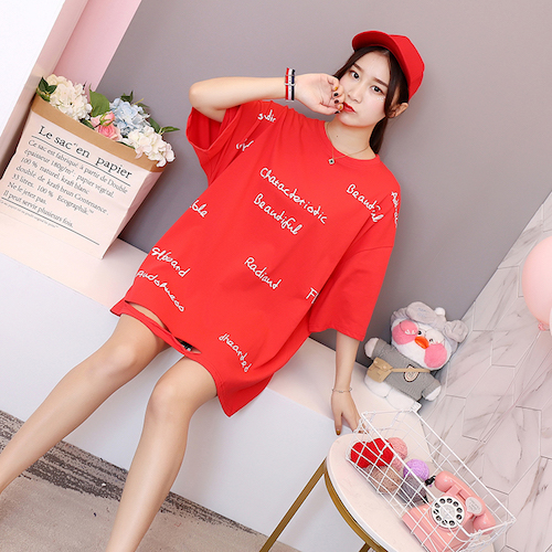 ZL768 Trendy Oversize Top Red