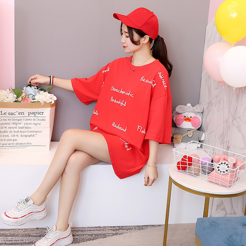 ZL768 Trendy Oversize Top Red