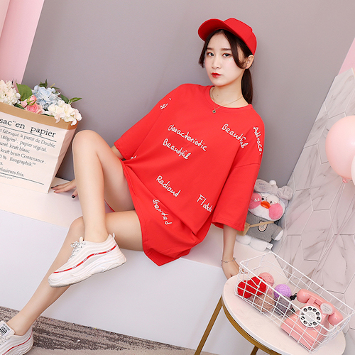 ZL768 Trendy Oversize Top Red