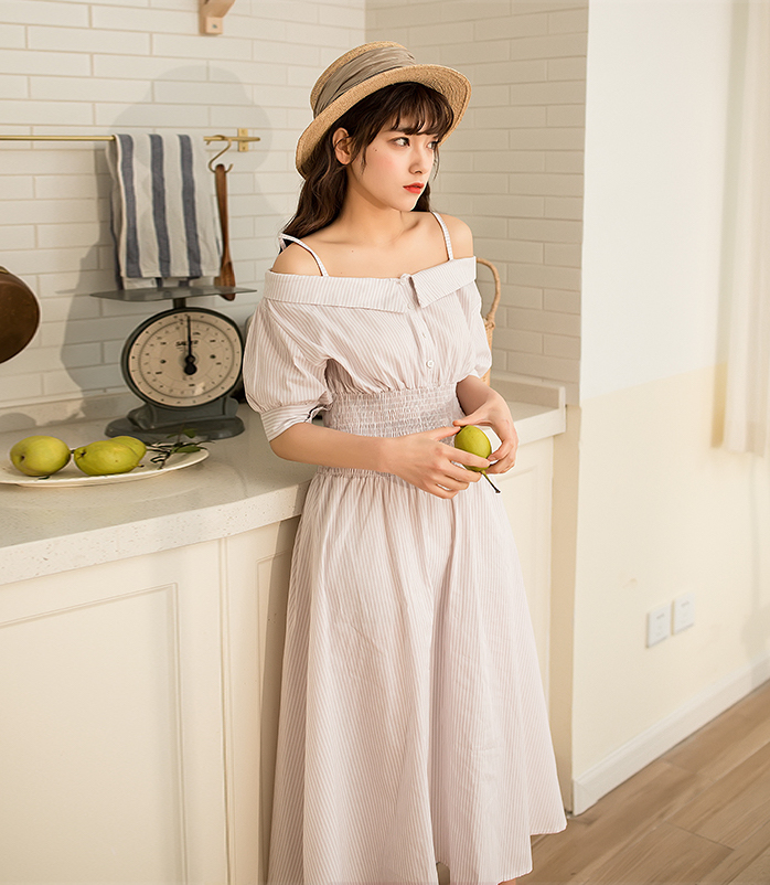 FF-175 trendy Off Shoulder Dress Almond