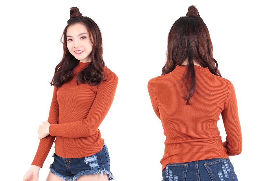 QA-533 HIGHNECK KNITTED TOP BROWN