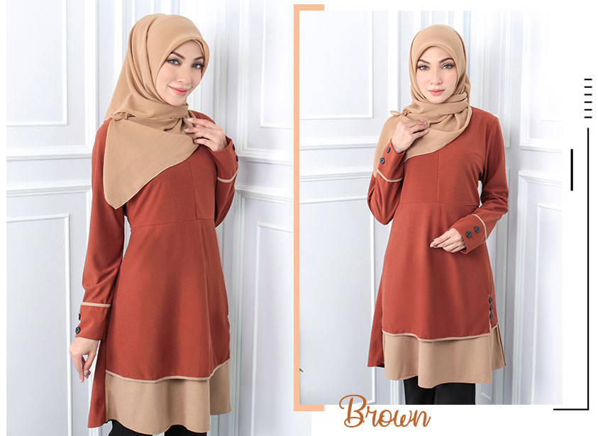 QA-545 MUSLIMAH TUNIC TOP BROWN