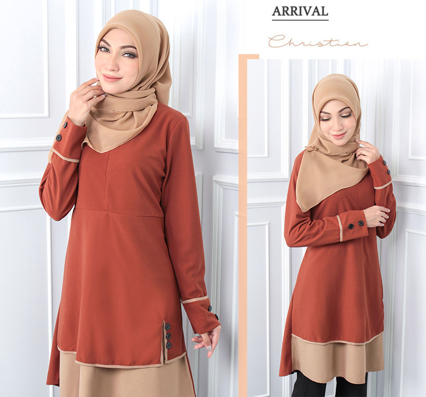 QA-545 MUSLIMAH TUNIC TOP BROWN