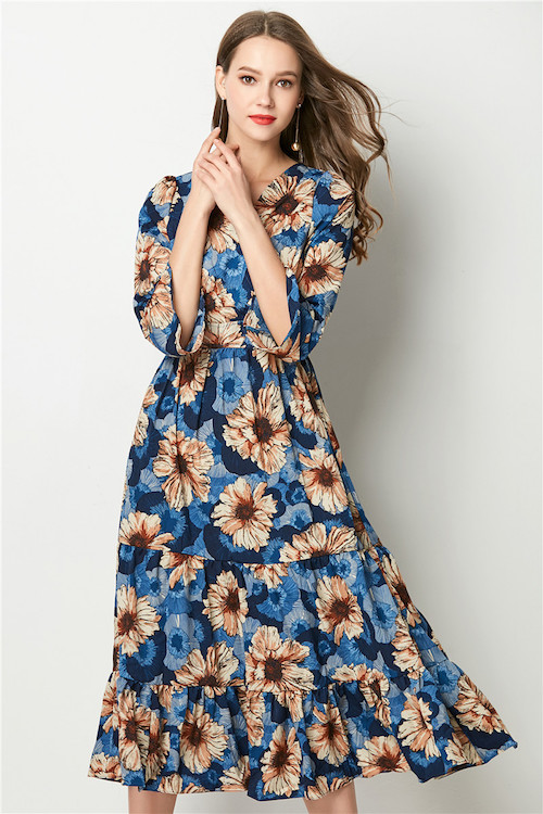 ZL773 Floral Dress Blue