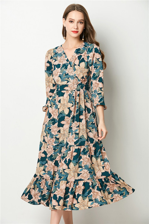 ZL773 Floral Dress Green
