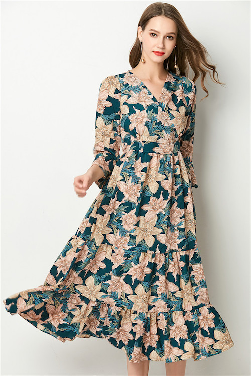 ZL773 Floral Dress Green