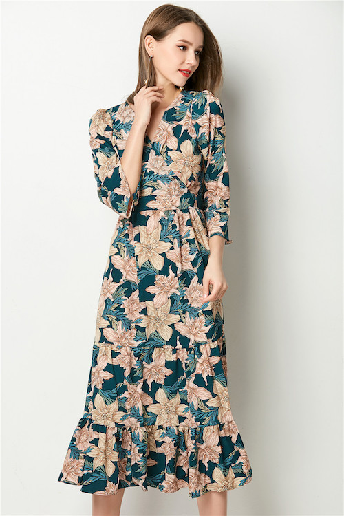 ZL773 Floral Dress Green