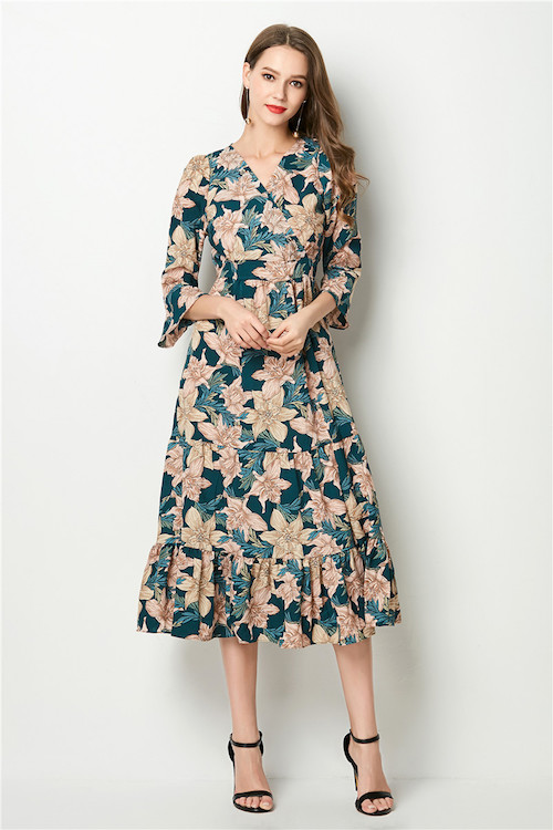ZL773 Floral Dress Green
