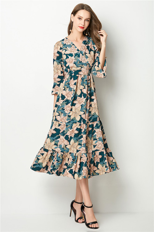 ZL773 Floral Dress Green