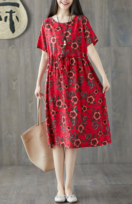 ZL801 Floral Dress Red