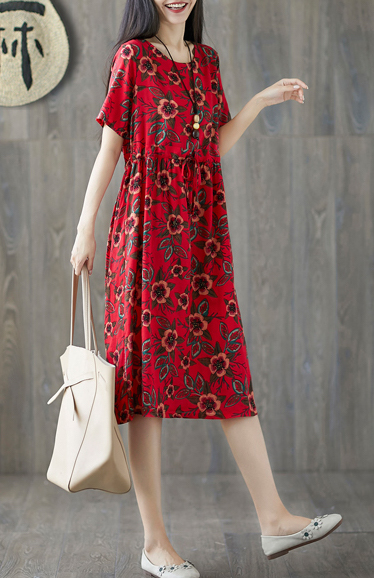 ZL801 Floral Dress Red
